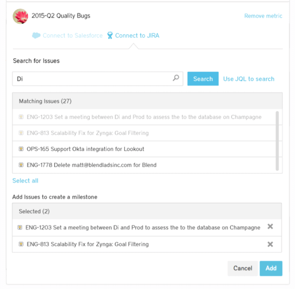 Search JIRA issues from within BetterWorks